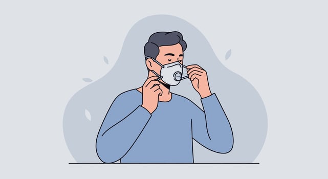 Man wearing a face mask to protect himself from the coronavirus vector