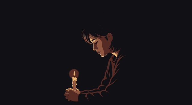 A person holding a candle in the dark vector