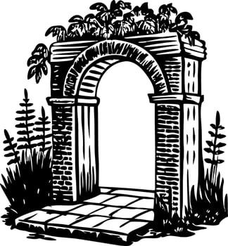 A sketchy style icon showing decorative garden arch vector