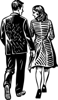 A vintage style icon showing couple walk vector