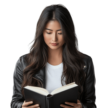 Young Woman Reading Book for Learning Isolated at Transparent Background png