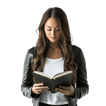 Young Woman Reading Book for Learning Isolated on the Transparent Background png