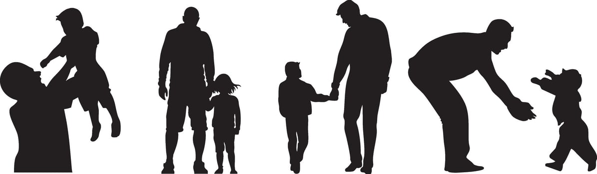 silhouettes of people and children in various poses vector