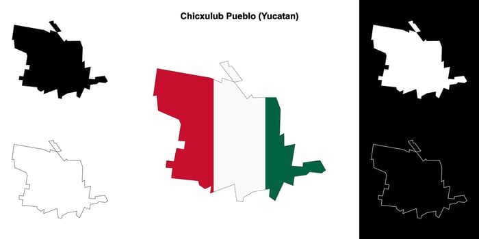 Chicxulub Pueblo municipality, Yucatan outline map set vector