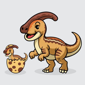 Cute Parasaurolophus and baby Dinosaur isolated cartoon illustration with light background vector