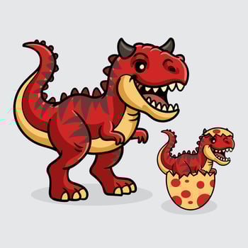 Cute Carnotaurus and baby Dinosaur isolated cartoon illustration with light background vector
