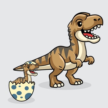 Cute Albertosaurus and baby Dinosaur isolated cartoon illustration with light background vector