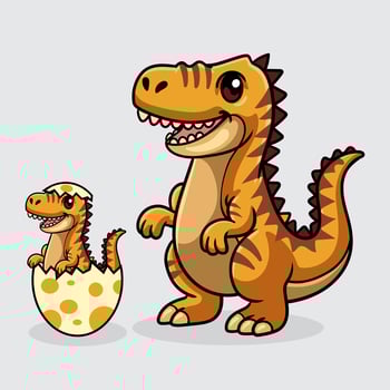 Cute Carcharodontosaurus and baby Dinosaur isolated cartoon illustration with light background vector