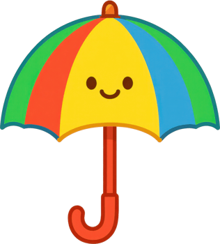 A vibrant colorful umbrella with a cheerful kawaii design evoking a playful and positive mood png
