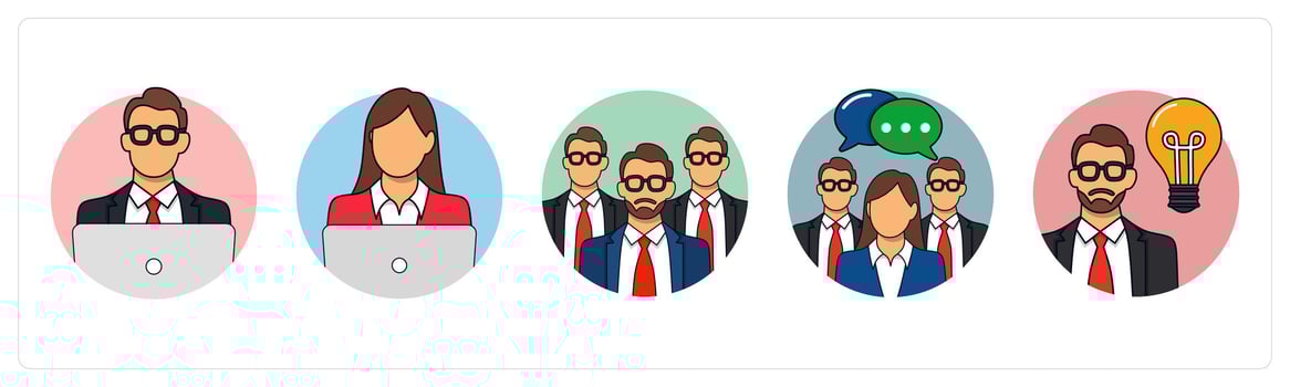 A set of 5 business icons as working man, working women, team vector