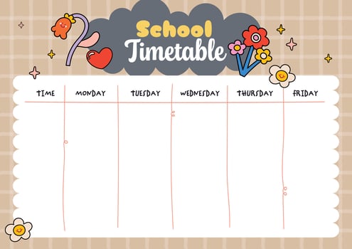 School time table printable designed for kids to plan daily activities and stay organized during the back to school season with a creative and practical layout vector