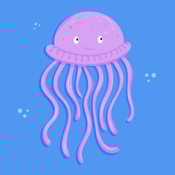 Funny purple jellyfish with tentacles in the ocean vector