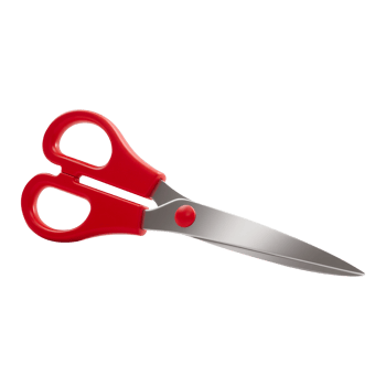 Close-up of red scissors with silver blades on a transparent background png