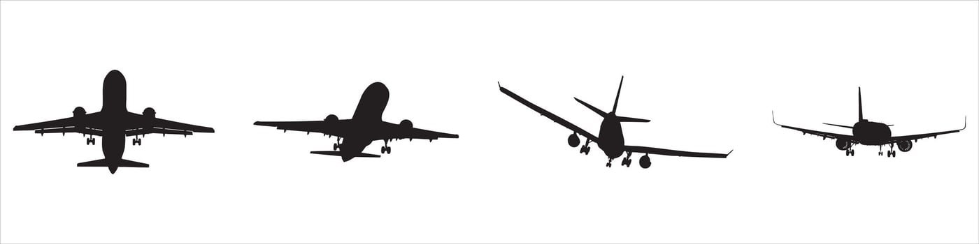Silhouettes of Airplanes in Various Flight Positions vector