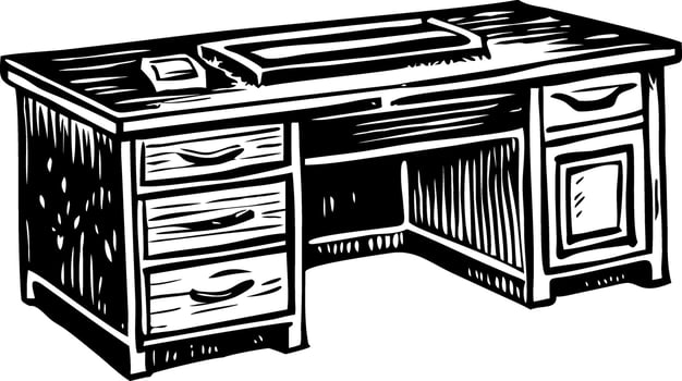 A vintage style illustration of an office desk vector