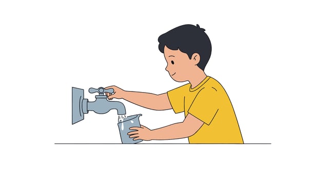 A boy is washing his hands with soap and water vector