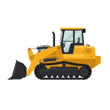 Illustrative rendition of a vibrant yellow bulldozer against a stark transparent background png