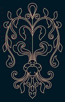 Flower pot, vintage lines for fabric decoration, abstract flowers on dark background, embroidery pattern vector