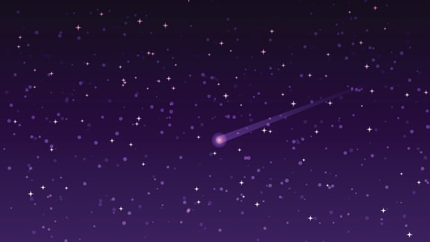 starry night sky background with shooting star. landscape cartoon scene vector