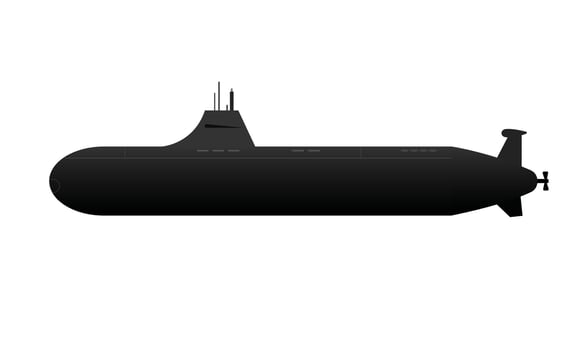 Underwater submerged submarine with powerful propellers vector