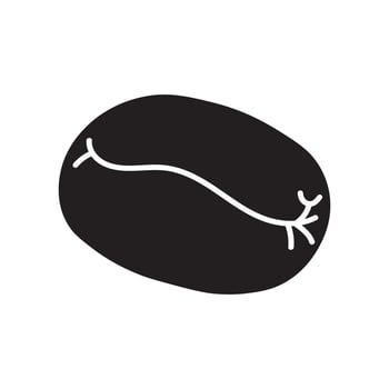 Simple black silhouette of a coffee bean, a recognizable symbol for coffee, caffeine, and morning drinks, clean solid shape illustration for cafe and beverage designs, high resolution available vector