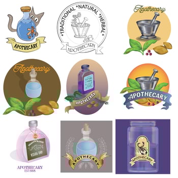 Apothecary Sign and Illustration Set vector