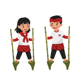 Children's joyful play with traditional bamboo stilts png
