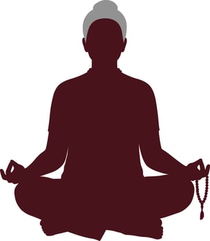 Woman meditating with rosary beads in lotus pose silhouette illustration calm mindfulness practice vector