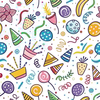seamless pattern with colorful party items white background , vector