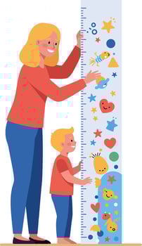 Mother and Son Measuring Height Growth Chart with Colorful Shapes and Symbols Illustration vector