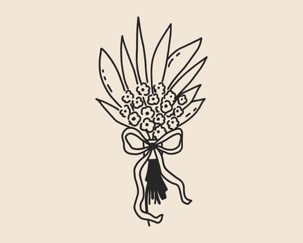 Line art flower wedding bouquet isolated on background. Floral leaf plant sketch. Hand drawn spring bouquet outline illustration vector