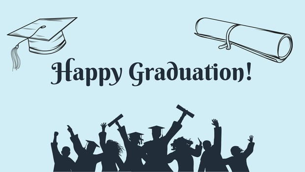 Happy graduation card with silhouettes of graduates vector