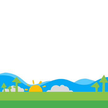 A cartoon illustration of a landscape with trees and sun png