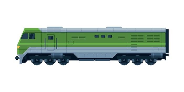 Green Train Railway Locomotive, Railroad Transportation Flat Illustration on White Background vector