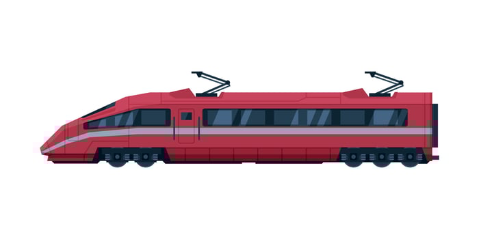 Red Modern Railway Locomotive, Train Railroad Transportation Flat Illustration on White Background vector
