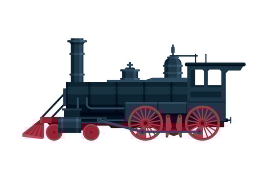 Vintage Locomotive, Old Train, Railroad Transportation Flat Illustration on White Background vector