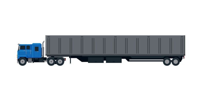 Cargo Trailer Truck, Delivery and Shipping Cargo Vehicle, Side View Flat Illustration on White Background vector