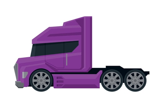 Modern Purple Semi Truck, Cargo Delivery Vehicle, Side View Flat Illustration on White Background vector