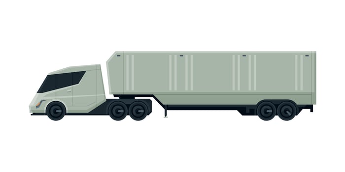 Cargo Trailer Truck, Delivery and Shipping Modern Cargo Vehicle, Side View Flat Illustration on White Background vector