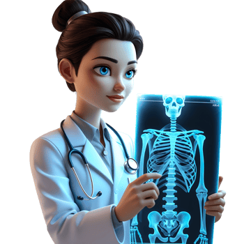 A 3d cartoon doctor holding X-ray on transparent background png