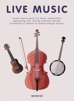 Live Music Banner with Classical Musical Instruments, Advertisement Poster, Brochure, Flyer, Invitation Card Illustration vector
