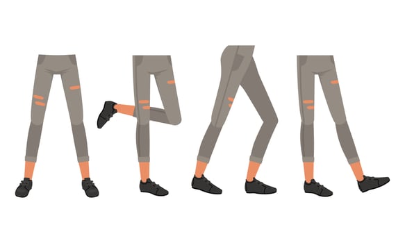 Human Legs in Ripped Jeans and Shoes in Various Poses Set, Male or Female Body Part, Constructor for Animation Cartoon Style Illustration vector