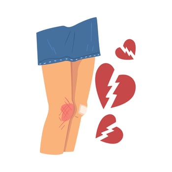 Broken Knees of Teen Girl, Teenage Harassment, Teenager Girl Victim Illustration vector