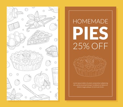 Homemade Pie Card Template, Special Offer Flyer, Leaflet, Banner, Poster, Restaurant or Cafe Menu Design Element Illustration vector
