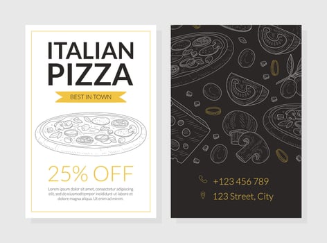 Italian Pizza Card Template, Special Offer Flyer, Leaflet, Banner, Poster, Restaurant or Cafe Menu Design Element Illustration vector