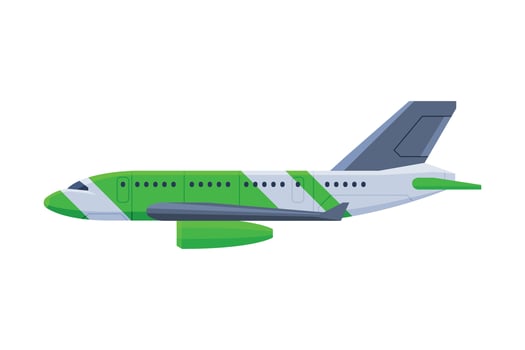 Modern Green Passenger Airplane, Flying Aircraft Vehicle, Air Transport Illustration vector