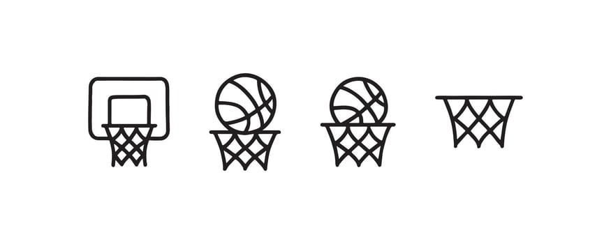 Basketball hoop and ball outline icons set vector