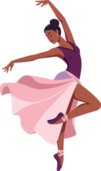 Ballet dancer performing elegant dance pose with flowing pink skirt and purple leotard illustration vector