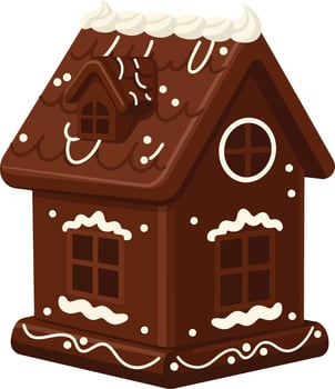 Chocolate gingerbread house with white icing decoration illustration for holiday season and festive celebrations vector