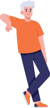 Young man leaning casually wearing orange shirt and navy pants modern flat style illustration vector